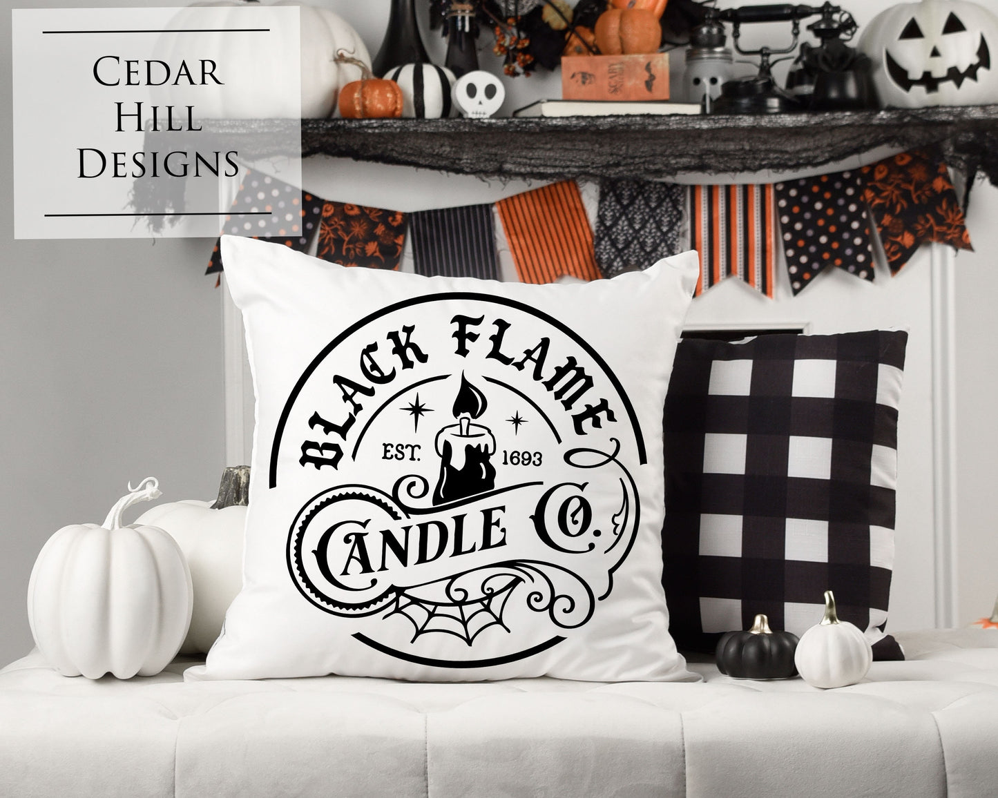 Black Flame Candle Co Throw Pillow Cover | Halloween Decor | Hocus Pocus Pillow Sham | Spooky Home Decor | 18x18 Pillowcase |