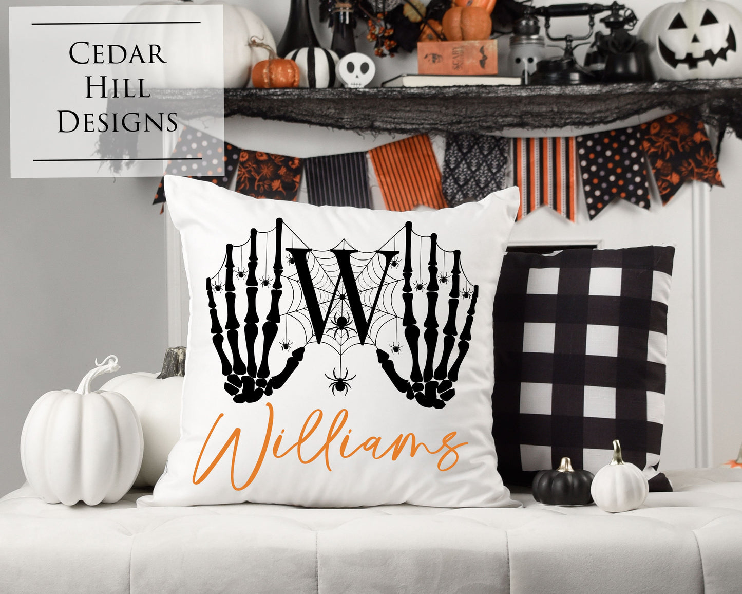 Personalized Monogram Halloween Throw Pillow cover | Skeleton Monogram | Spooky Halloween Pillow Cover | Holiday Home Decor | Gift