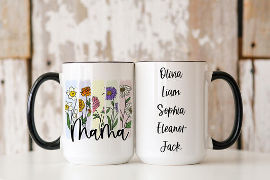 Personalized Birth Flower Mug: Custom Mama Gift, Brushstroke Design