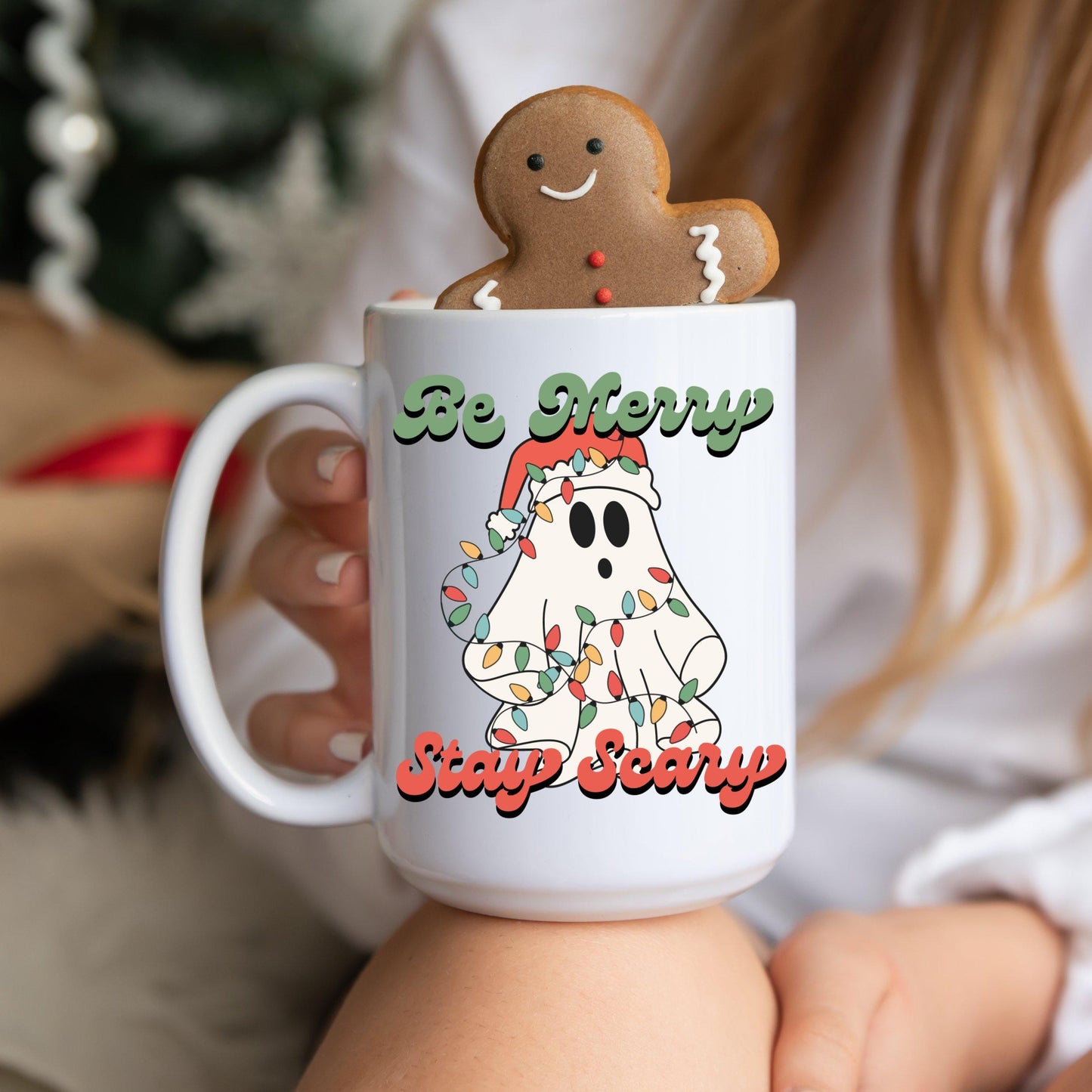 Be Merry Stay Scary Ghost Christmas Coffee Mug