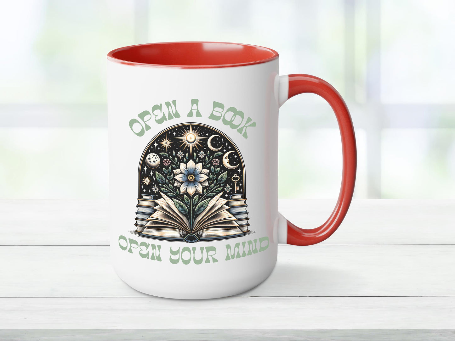 Book Lover Mug, Open a Book Open Your Mind Mug, Reader Gift Idea, Inspirational Coffee Cup, Unique Bookish Mug, Bibliophile Mug