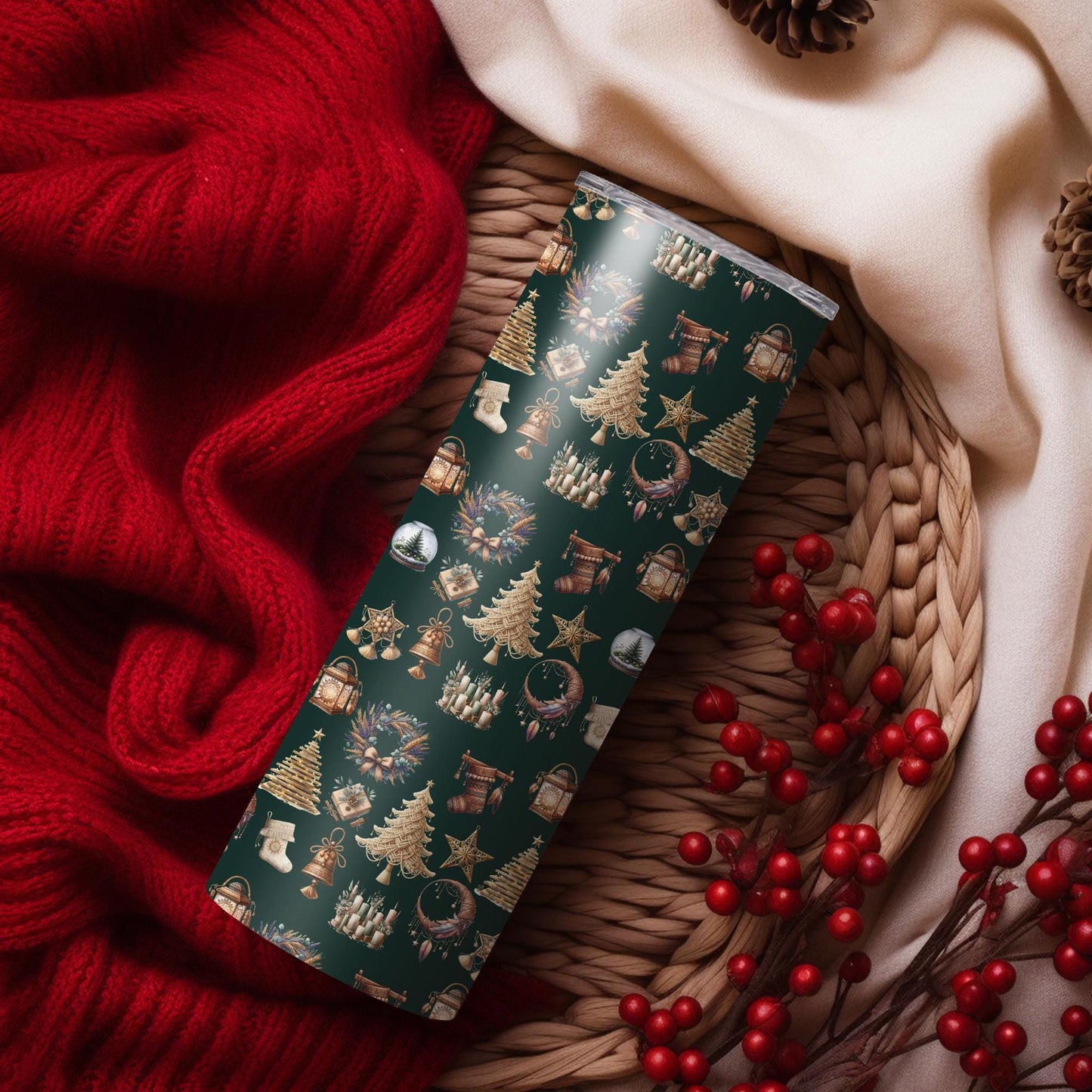 Boho Christmas Seamless Patterns, Holiday Digital Paper (16 Designs)