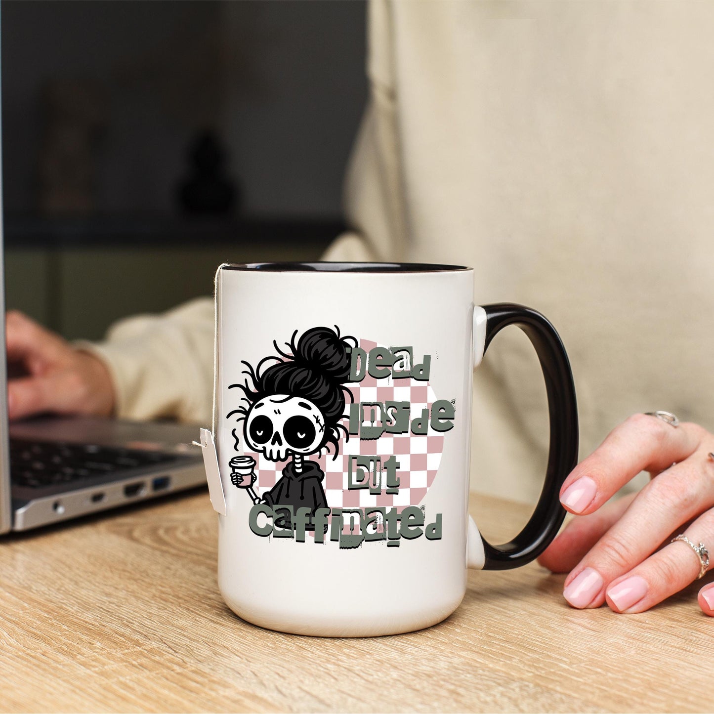Dead Inside But Caffeinated Mug, Funny Skeleton Coffee Mug, Goth Skull Mug, Humorous Coffee Cup, Quirky Halloween Gift, Unique Mug Gift