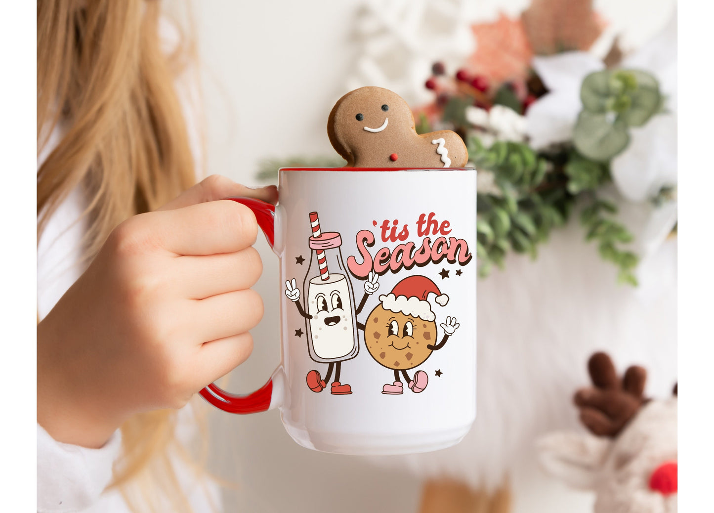Christmas Mug | ‘Tis the Season Cute Milk and Cookies Design | Retro | Coffee or Tea Mug | Personalized | Gift
