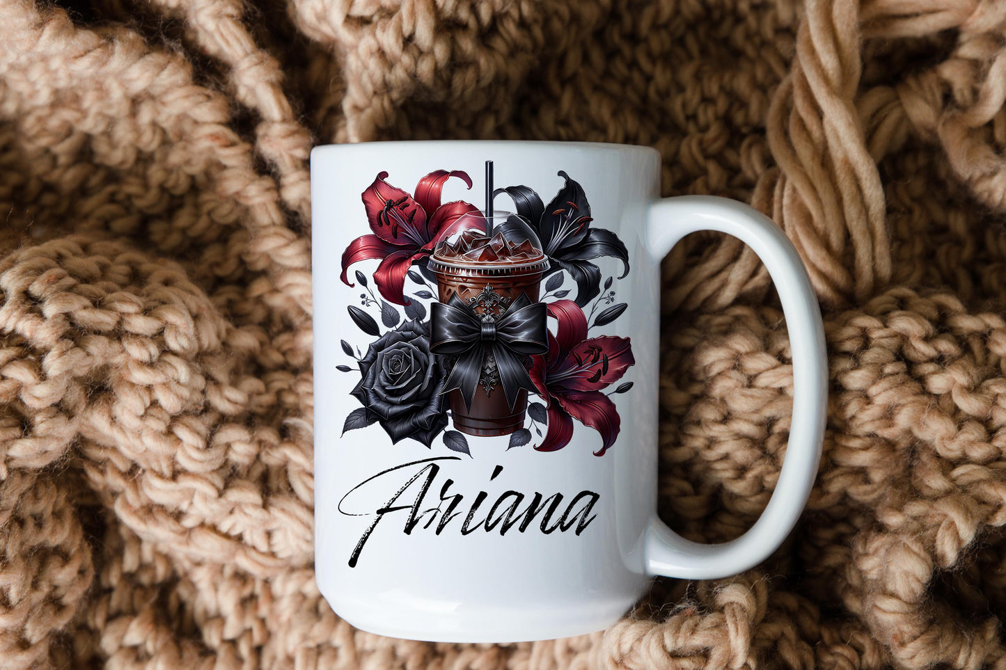 Gothic Coquette Coffee Clipart, PNG, Bow Design (Digital Download)