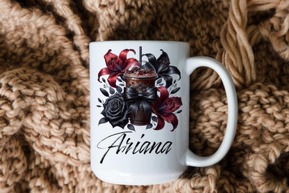 Gothic Coquette Coffee Clipart, PNG, Bow Design (Digital Download)