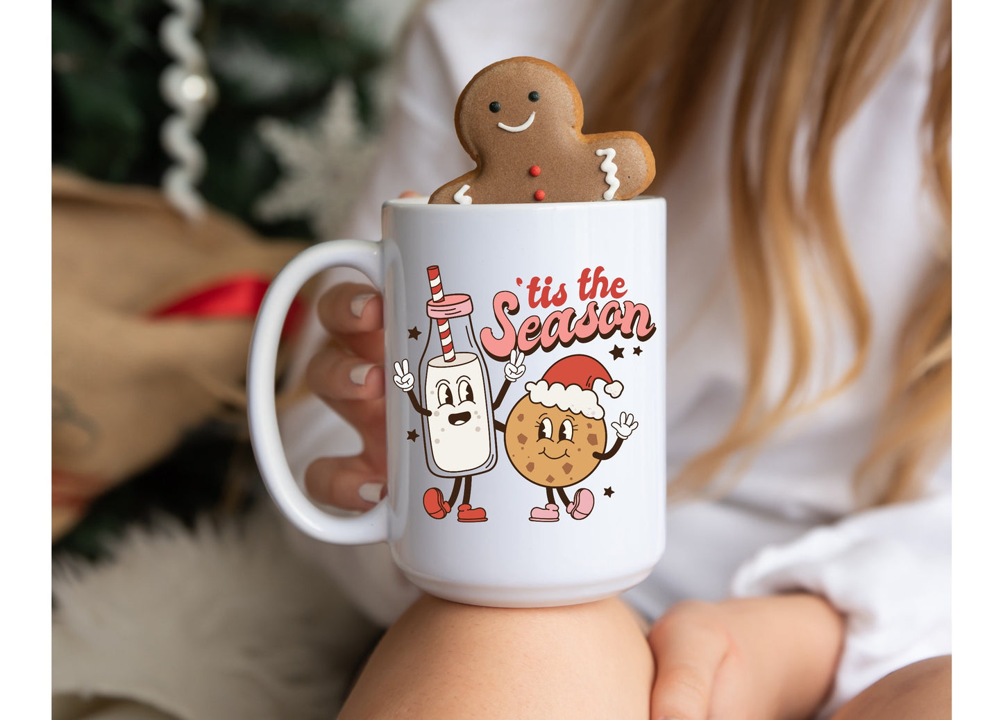 Christmas Mug | ‘Tis the Season Cute Milk and Cookies Design | Retro | Coffee or Tea Mug | Personalized | Gift