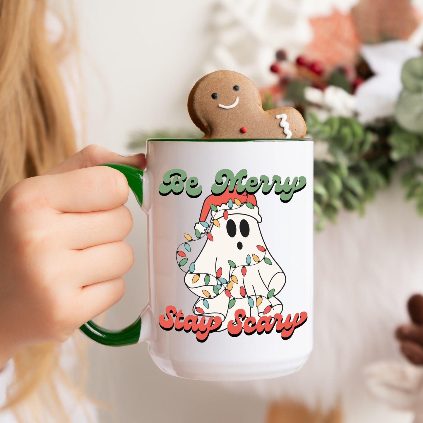 Be Merry Stay Scary Ghost Christmas Coffee Mug