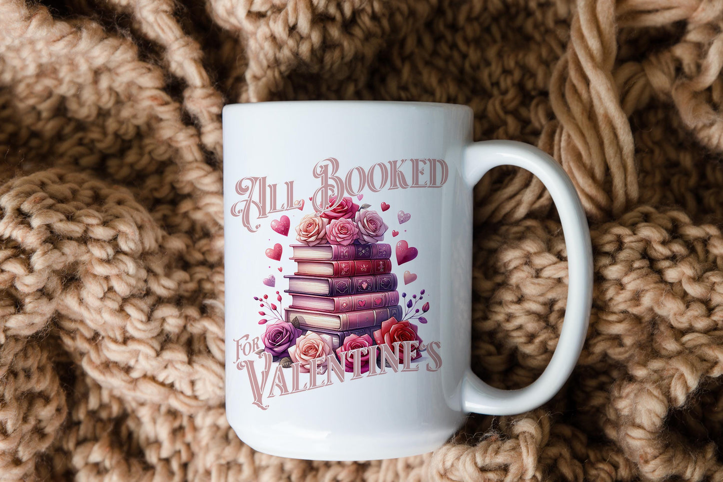 All Booked for Valentine's Day PNG, Romantic Books Stack with Roses Printable, Book Lover Gift, 300 DPI, Sublimation Design