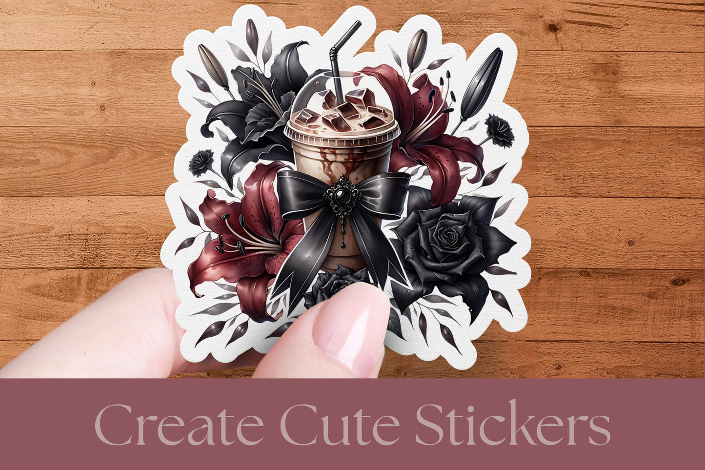 Gothic Coquette Coffee Clipart, PNG, Bow Design (Digital Download)