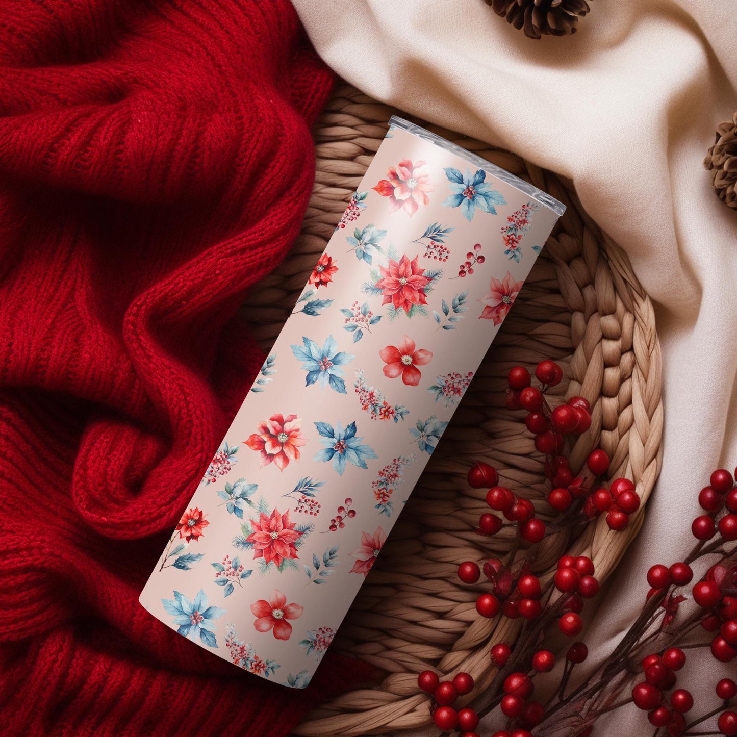 Boho Christmas Floral Patterns, Seamless Holiday Digital Paper (Digital Download)