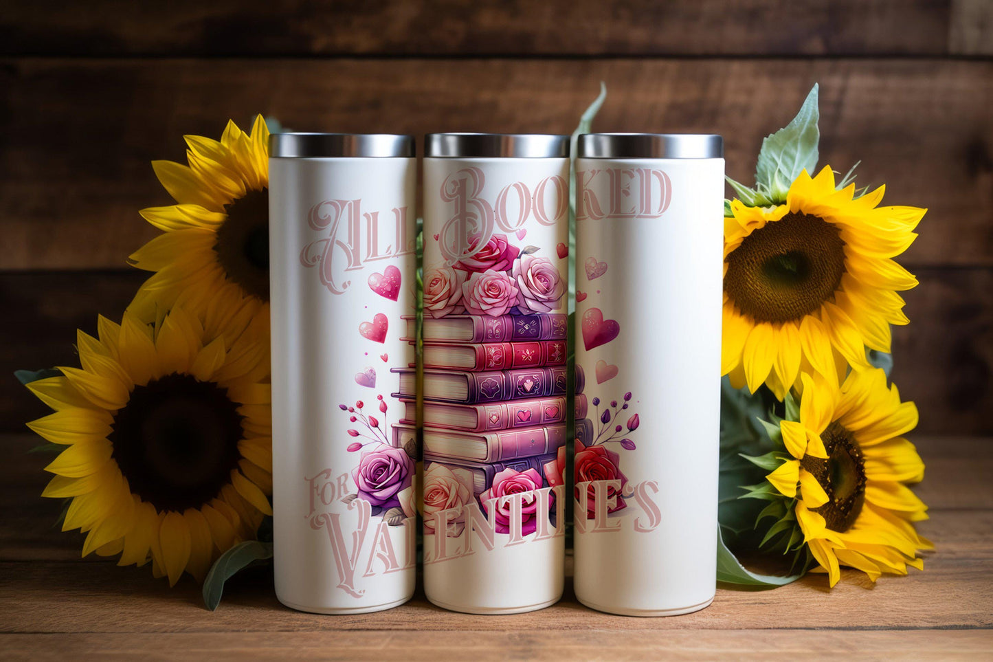 All Booked for Valentine's Day PNG, Romantic Books Stack with Roses Printable, Book Lover Gift, 300 DPI, Sublimation Design