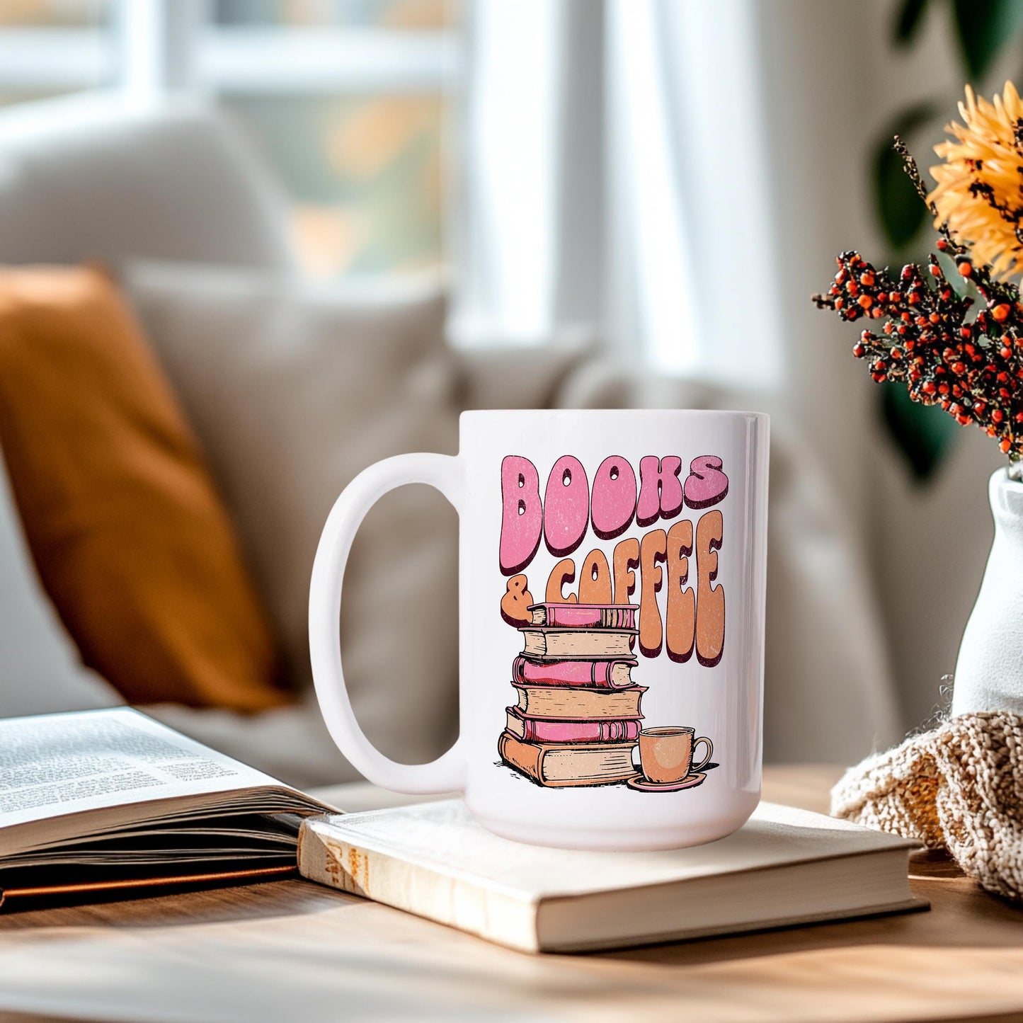 Retro Books and Coffee Mug: Vintage Book Lover Gift