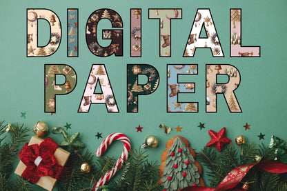 Boho Christmas Seamless Patterns, Holiday Digital Paper (16 Designs)