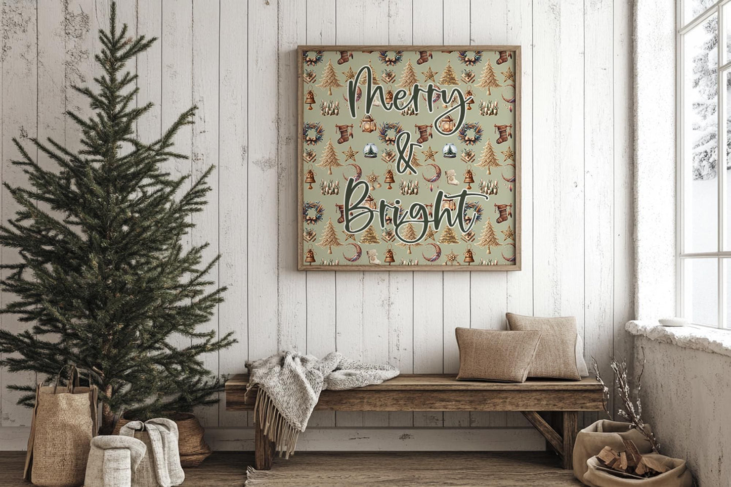 Boho Christmas Seamless Patterns, Holiday Digital Paper (16 Designs)