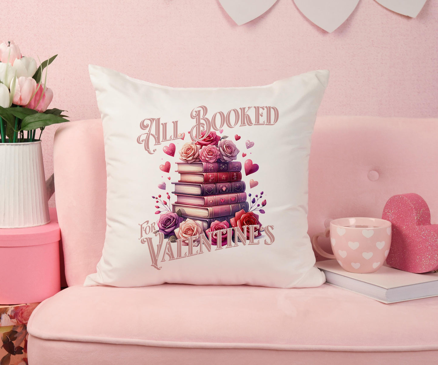 All Booked for Valentine's Day PNG, Romantic Books Stack with Roses Printable, Book Lover Gift, 300 DPI, Sublimation Design