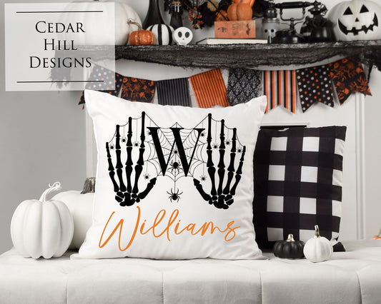Personalized Monogram Halloween Throw Pillow cover | Skeleton Monogram | Spooky Halloween Pillow Cover | Holiday Home Decor | Gift