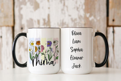 Personalized Birth Flower Mug: Custom Mama Gift, Brushstroke Design
