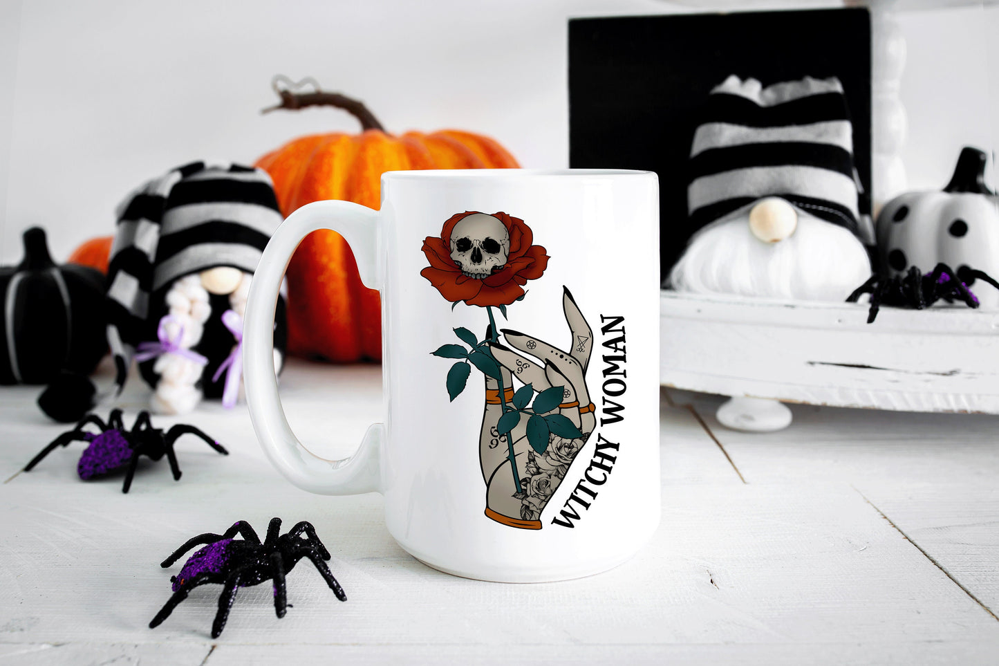 Witchy Woman Coffee Halloween Skull & Rose Mug
