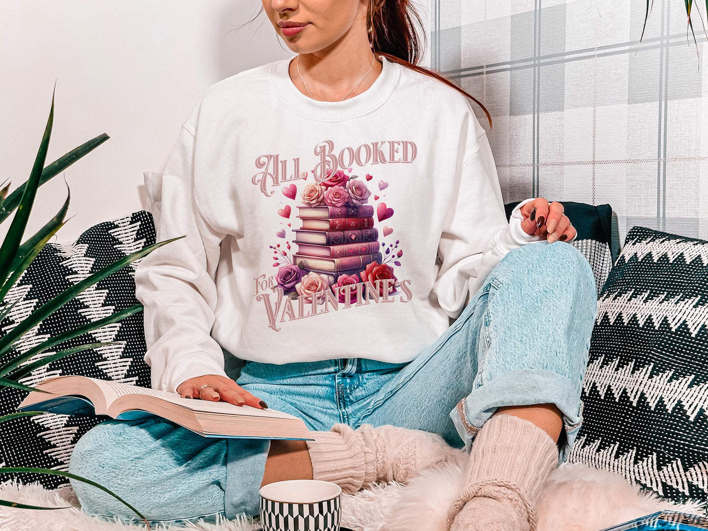 All Booked for Valentine's Day PNG, Romantic Books Stack with Roses Printable, Book Lover Gift, 300 DPI, Sublimation Design