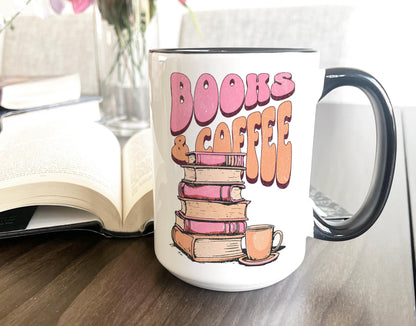 Retro Books and Coffee Mug: Vintage Book Lover Gift