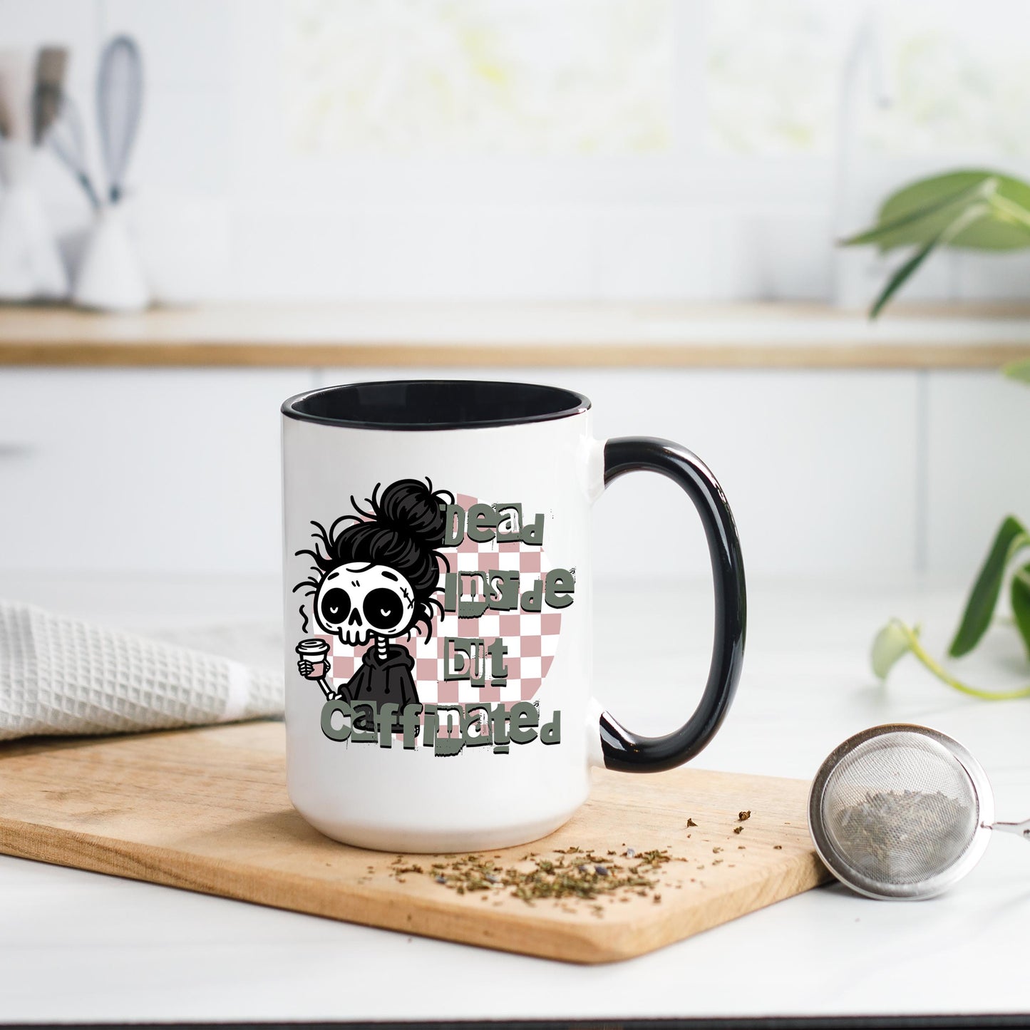 Dead Inside But Caffeinated Mug, Funny Skeleton Coffee Mug, Goth Skull Mug, Humorous Coffee Cup, Quirky Halloween Gift, Unique Mug Gift