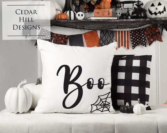 Boo! Simple Halloween Throw Pillow Cover | Classic Farmhouse Halloween Decor | Spooky Throw Pillow Cover