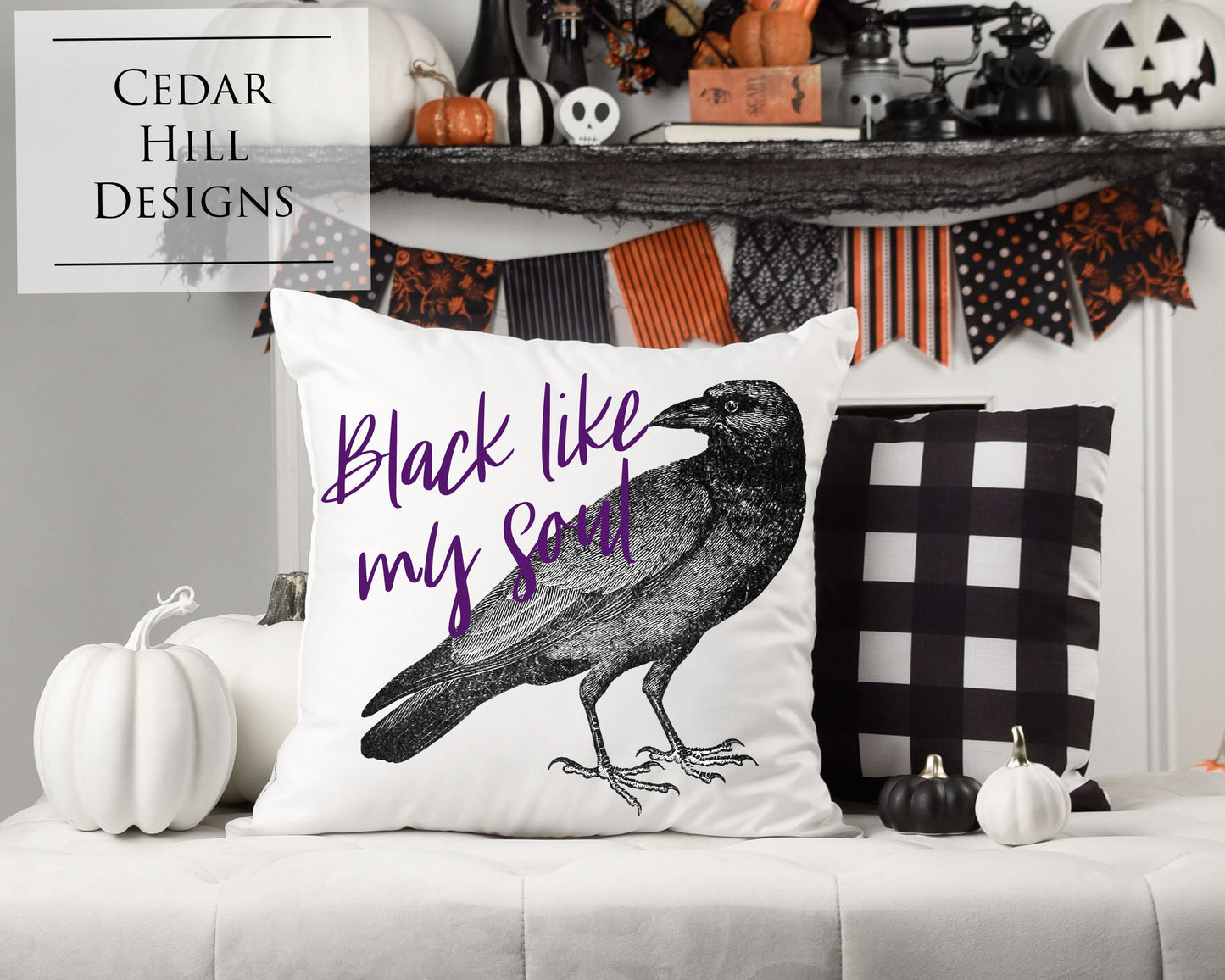 Black Like My Soul Crow Halloween Pillow Cover | Black Crow | Halloween Decor | Spooky Pillowcase | Spooky Holiday Home Decor