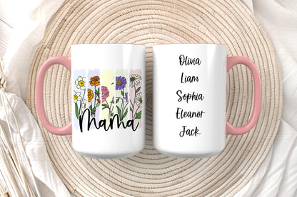 Personalized Birth Flower Mug: Custom Mama Gift, Brushstroke Design