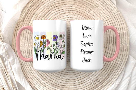 Personalized Birth Flower Mug: Custom Mama Gift, Brushstroke Design