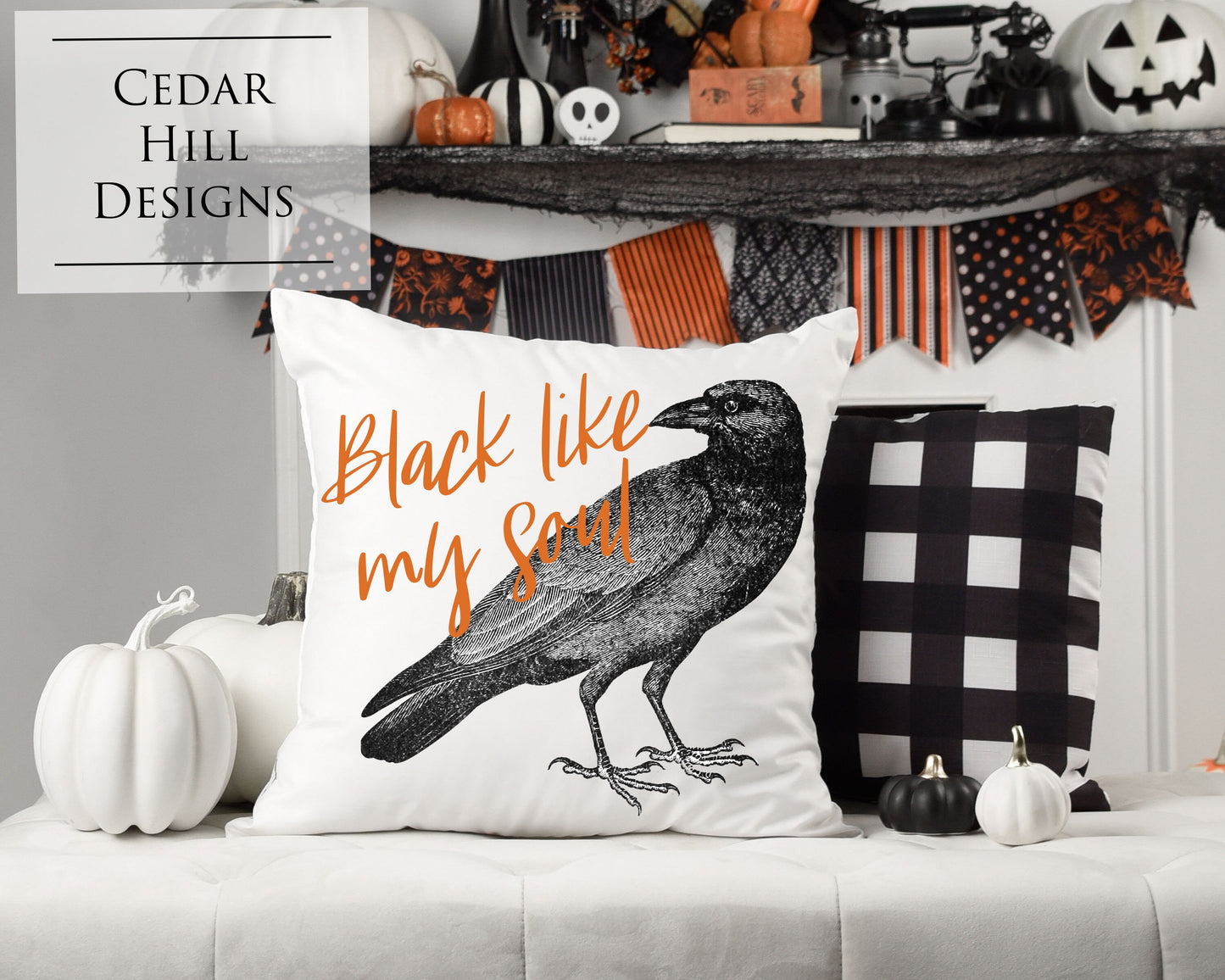 Black Like My Soul Crow Halloween Pillow Cover | Black Crow | Halloween Decor | Spooky Pillowcase | Spooky Holiday Home Decor