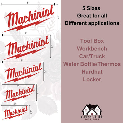 Machinist Vinyl Decal: Milwaukee Tool Font, Toolbox Sticker