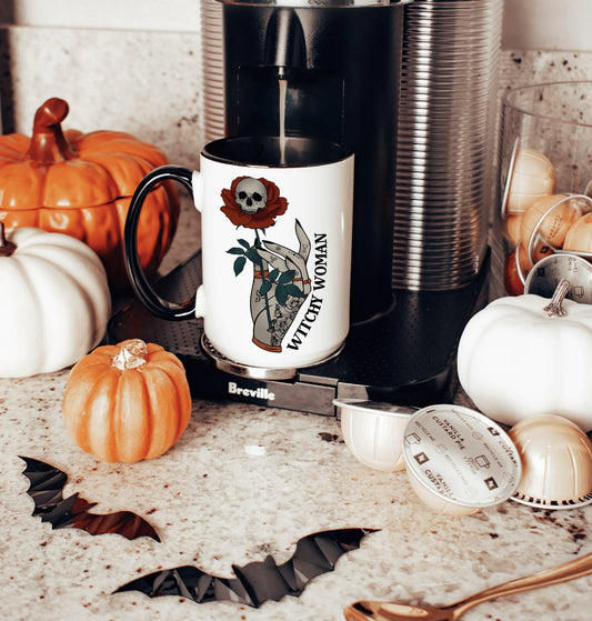 Witchy Woman Coffee Halloween Skull & Rose Mug