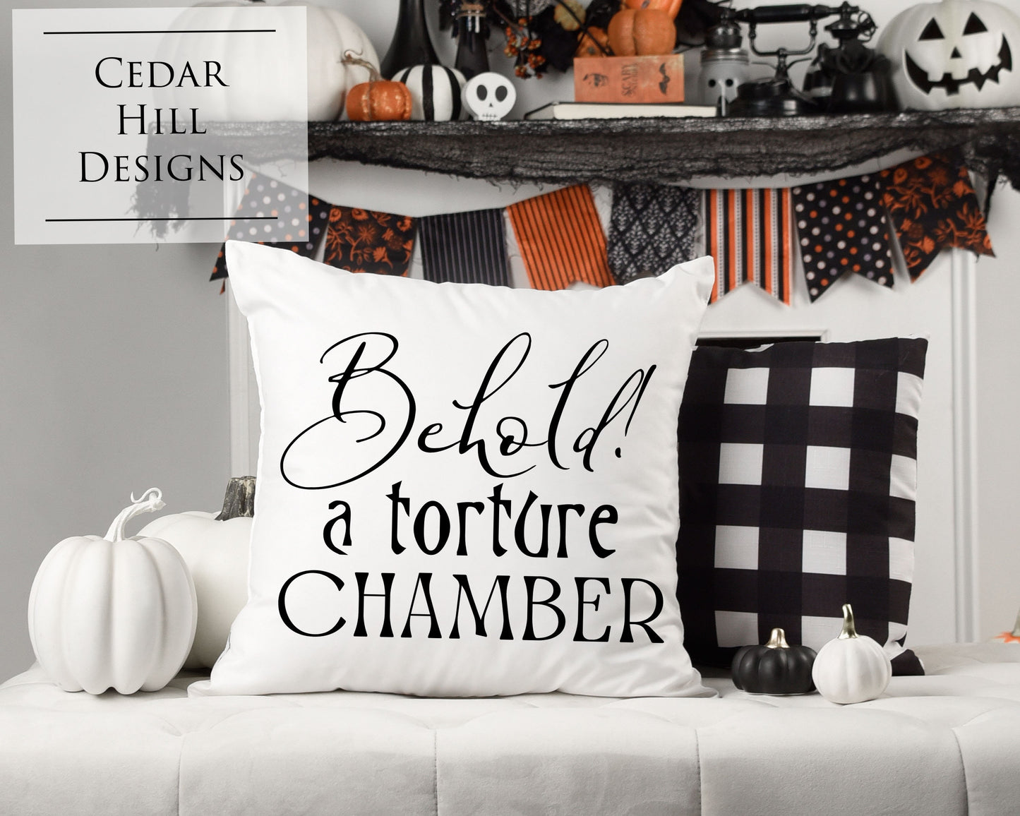 Behold! A Torture Chamber! Hocus Pocus Halloween Throw Pillow Cover | Halloween Home Decor  | Spooky Throw Pillow Sham | 18x18 Pillow Duvet