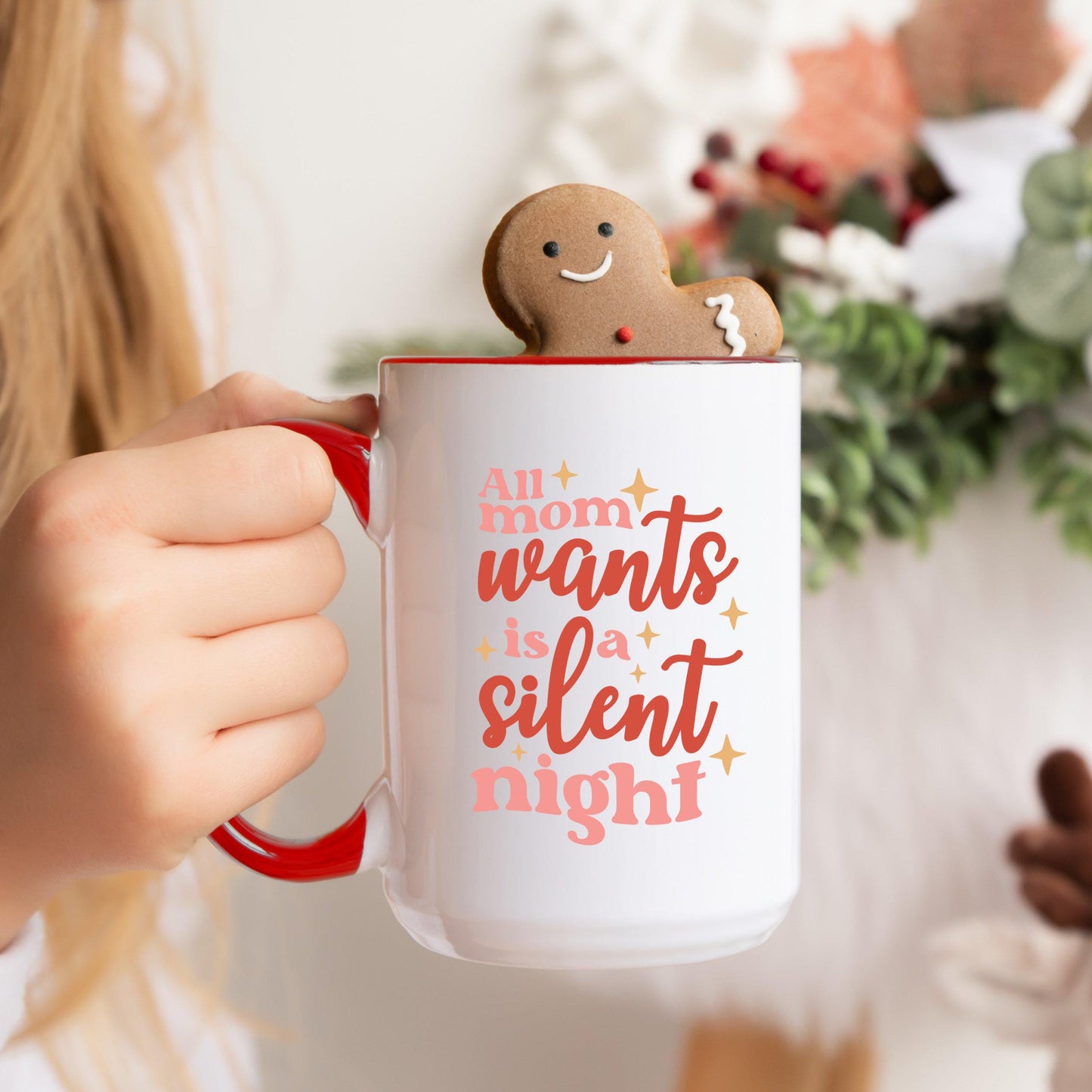 All Mom Wants is a Silent Night Funny Christmas Coffee Mug | Festive Holiday Mug | Mom Christmas Gift | Cute Mug for Mom | Retro Style Mug