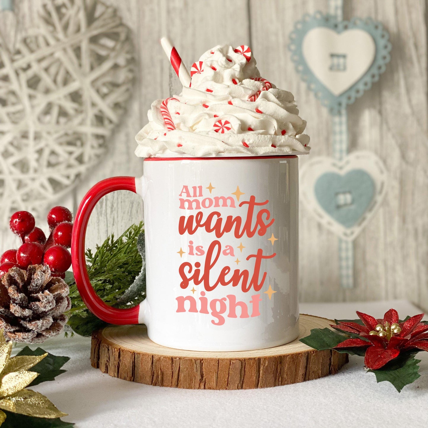 All Mom Wants is a Silent Night Funny Christmas Coffee Mug | Festive Holiday Mug | Mom Christmas Gift | Cute Mug for Mom | Retro Style Mug