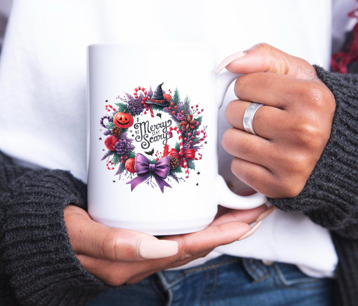 Be Merry Stay Scary Christmas Coffee Mug | Festive Holiday Mug | Christmas Gift | Goth Christmas | Spooky Christmas Mug | Creepmas Mug