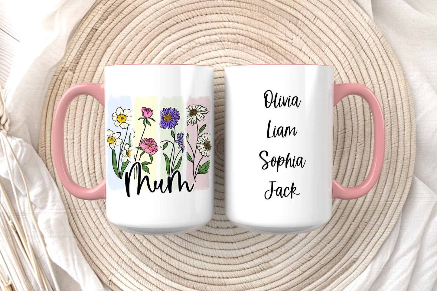 Personalized Birth Flower Mug: Custom Mama Gift, Brushstroke Design