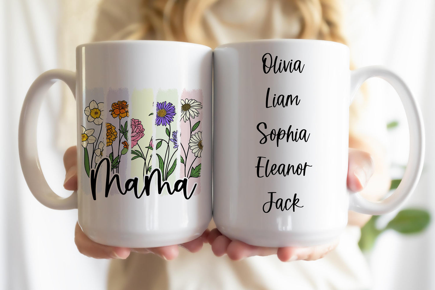 Personalized Birth Flower Mug: Custom Mama Gift, Brushstroke Design