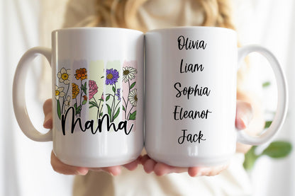 Personalized Birth Flower Mug: Custom Mama Gift, Brushstroke Design