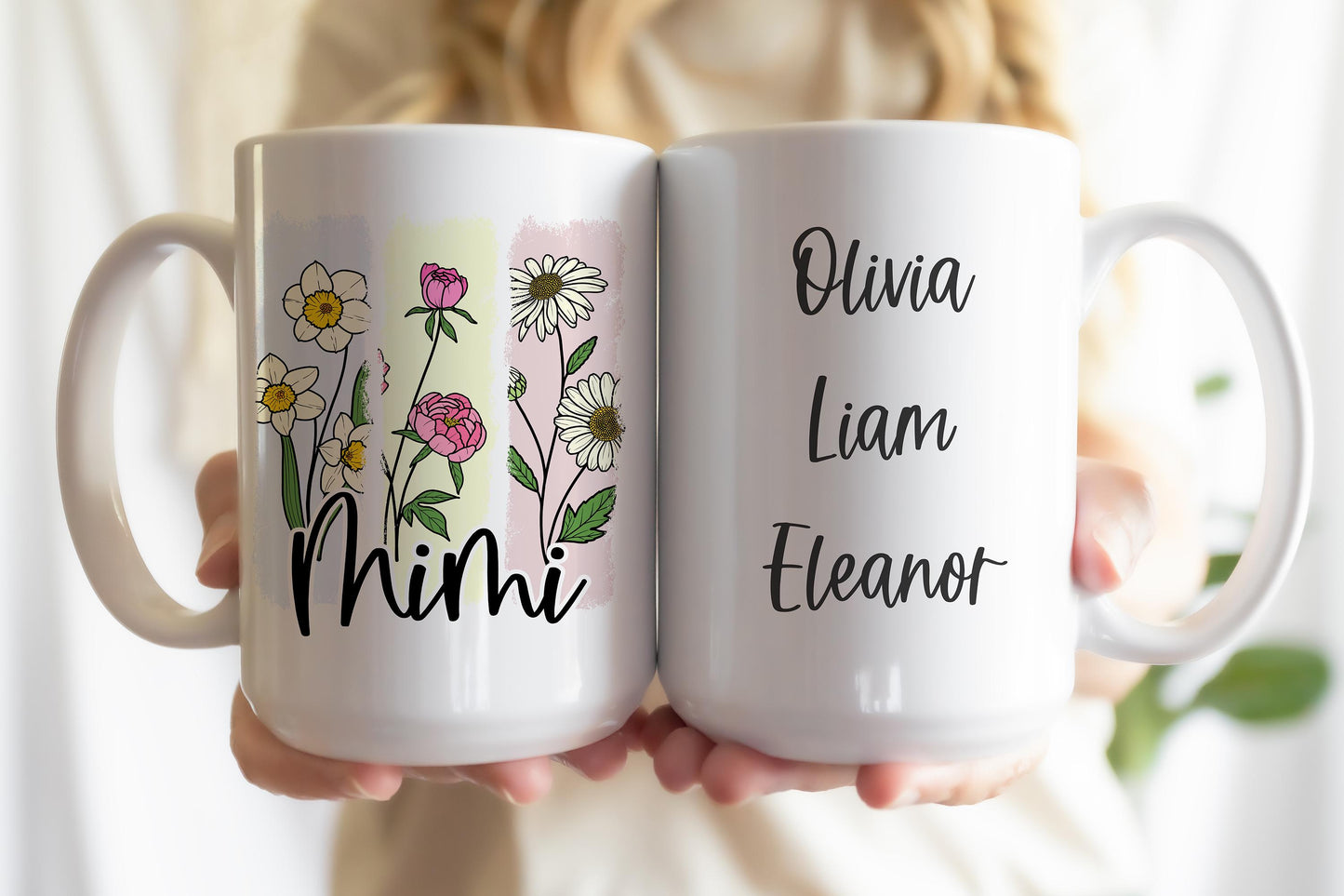 Personalized Birth Flower Mug: Custom Mama Gift, Brushstroke Design