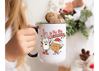 Christmas Mug | ‘Tis the Season Cute Milk and Cookies Design | Retro | Coffee or Tea Mug | Personalized | Gift