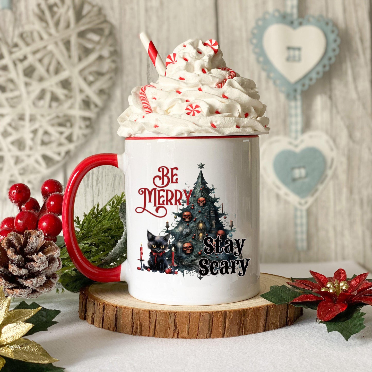 Be Merry Stay Scary cute Black Cat Christmas Coffee Mug | Festive Holiday Mug | Christmas Gift | Goth Christmas Mug | Funny Christmas Mug
