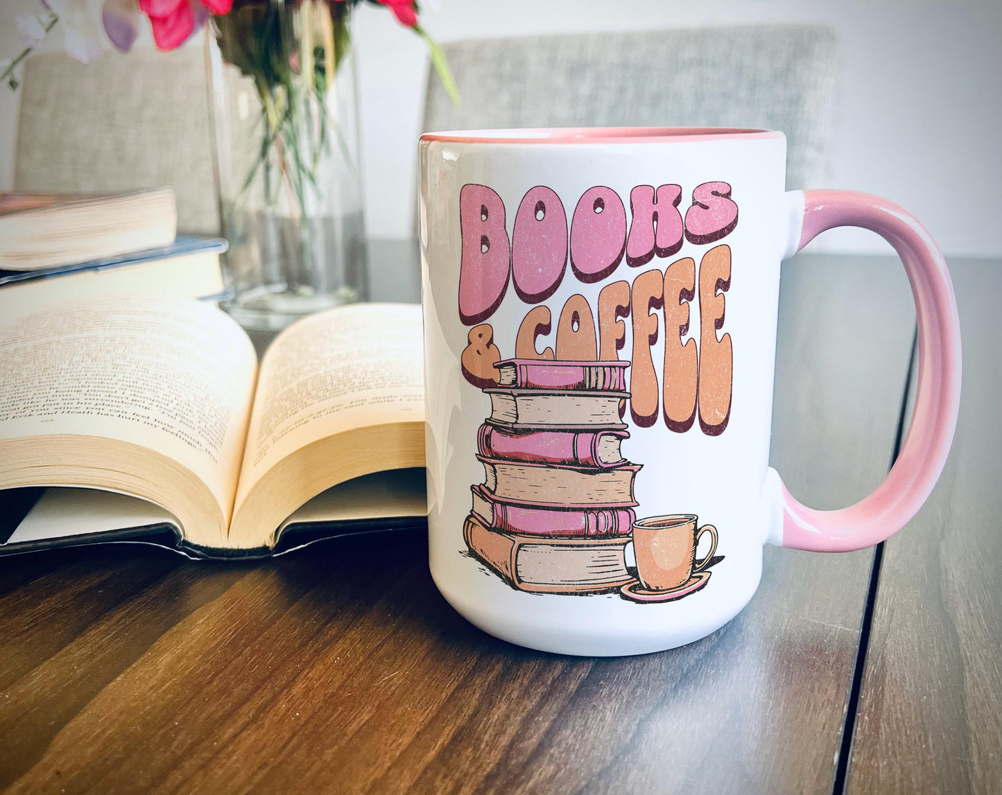 Retro Books and Coffee Mug: Vintage Book Lover Gift