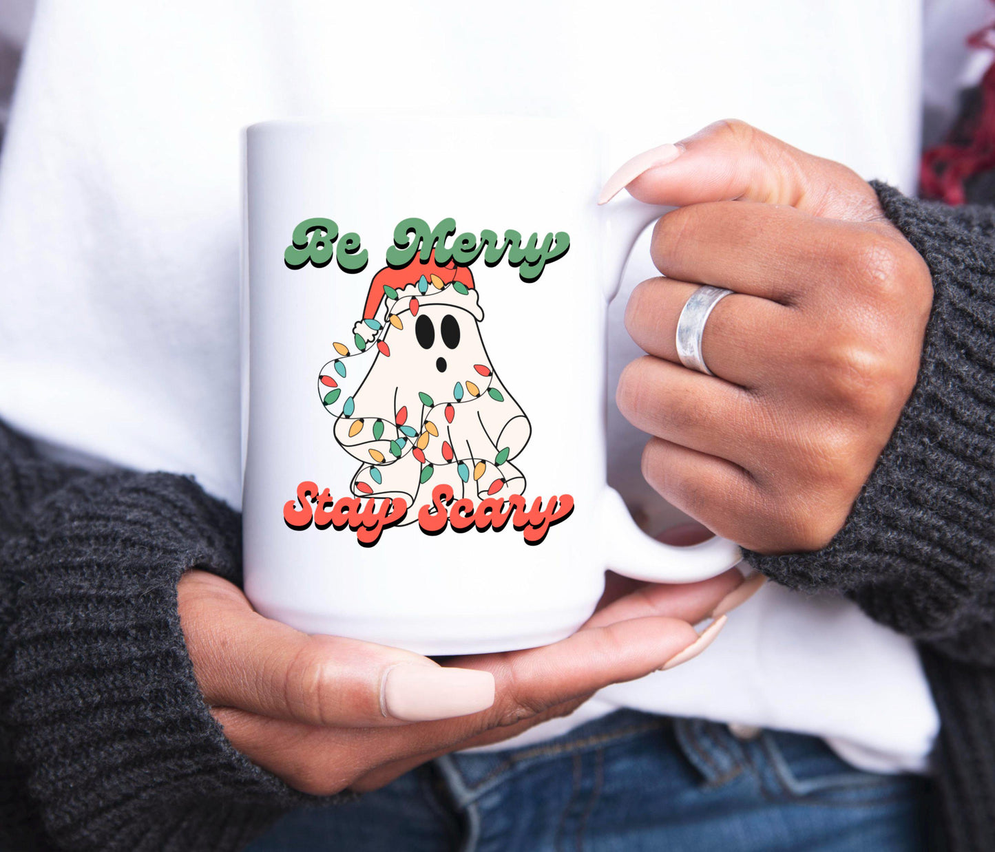 Be Merry Stay Scary Ghost Christmas Coffee Mug