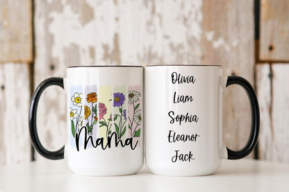 Personalized Birth Flower Mug: Custom Mama Gift, Brushstroke Design