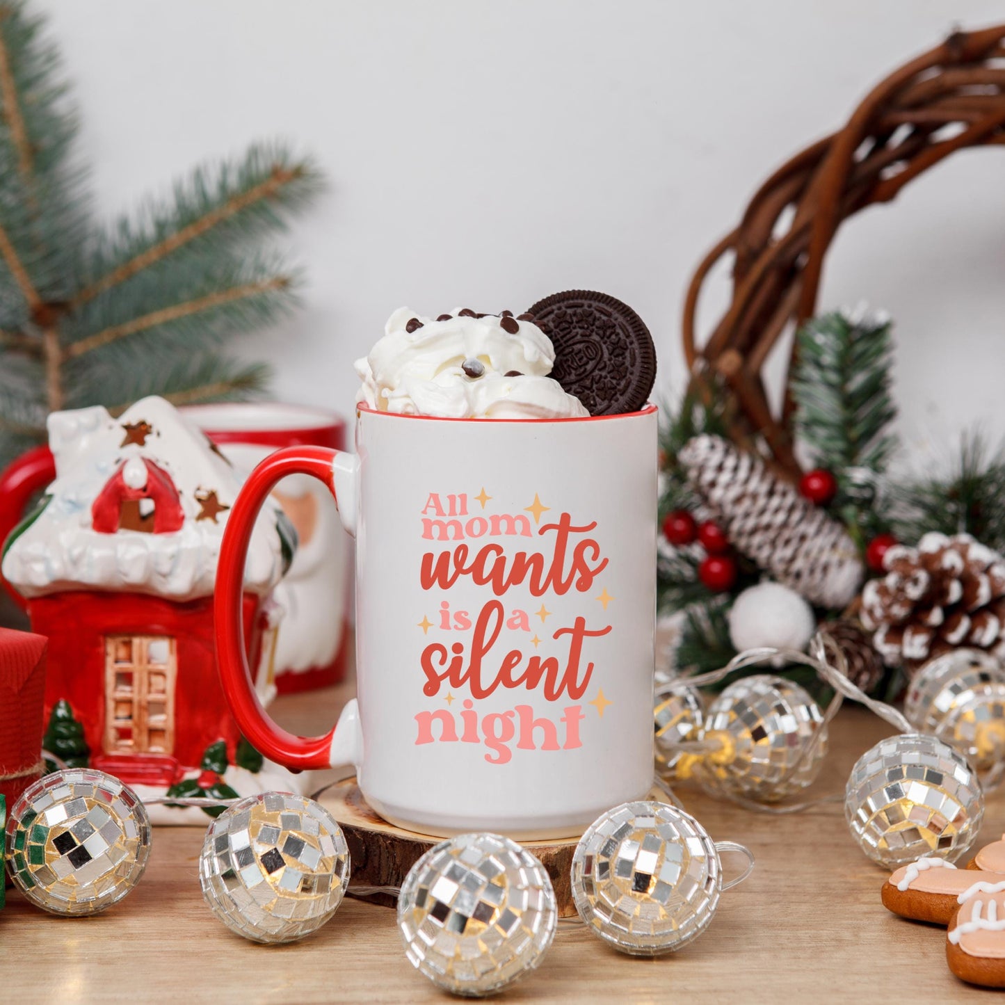 All Mom Wants is a Silent Night Funny Christmas Coffee Mug | Festive Holiday Mug | Mom Christmas Gift | Cute Mug for Mom | Retro Style Mug