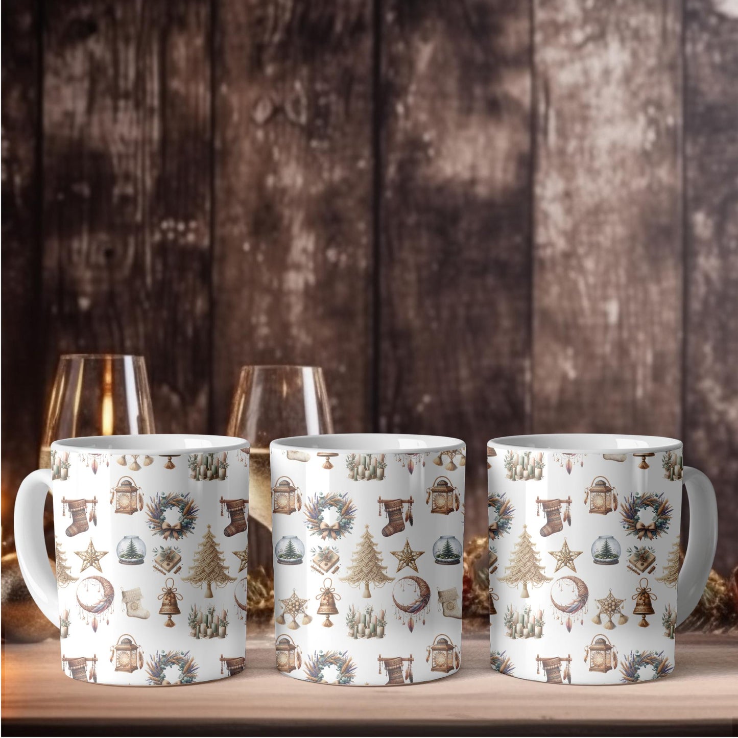 Boho Christmas Seamless Patterns, Holiday Digital Paper (16 Designs)