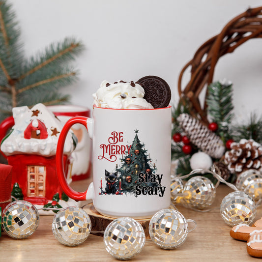 Be Merry Stay Scary cute Black Cat Christmas Coffee Mug | Festive Holiday Mug | Christmas Gift | Goth Christmas Mug | Funny Christmas Mug