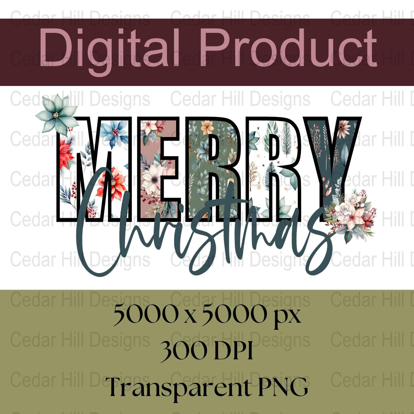 Boho Merry Christmas PNG | Christmas Clipart for Crafting | Digital Download | Christmas Sublimation | Patterned Clipart | Holiday PNG